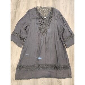 Mad Style Gray V-Neck Long Tunic Lace & Beaded Light Weight Boho Size XXL